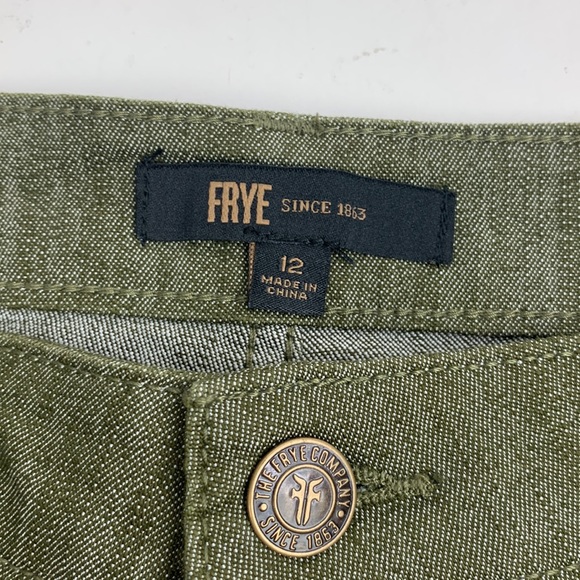 Frye Heritage Olive Green Shorts Size 12 Raw Hem Pockets Zip button up New NWT - Picture 5 of 12